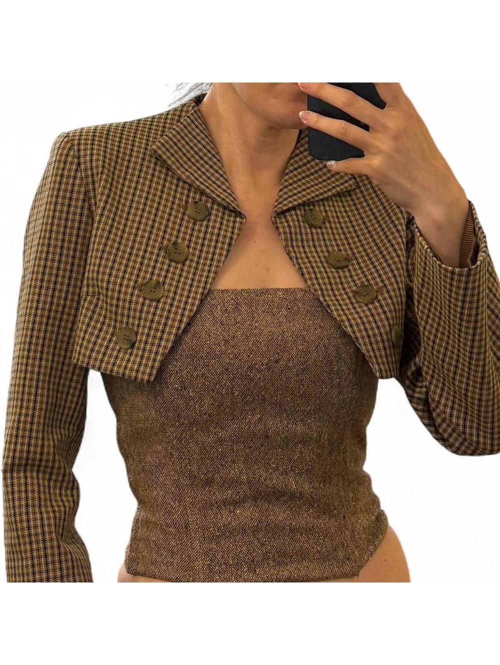 SOLD Korean brand cropped plaid blazer Sz. XS/S